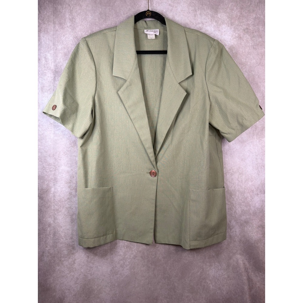VTG 90 Joanna Plus Blazer 18W Sage Green Short Sleeve Single Button Textured USA